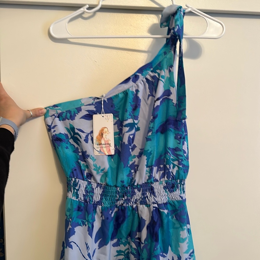 One shoulder tie beautiful floral dress